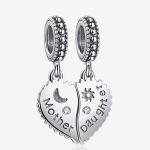 🌻 S925 Sterling Silver Mother Daughter Heart Charm